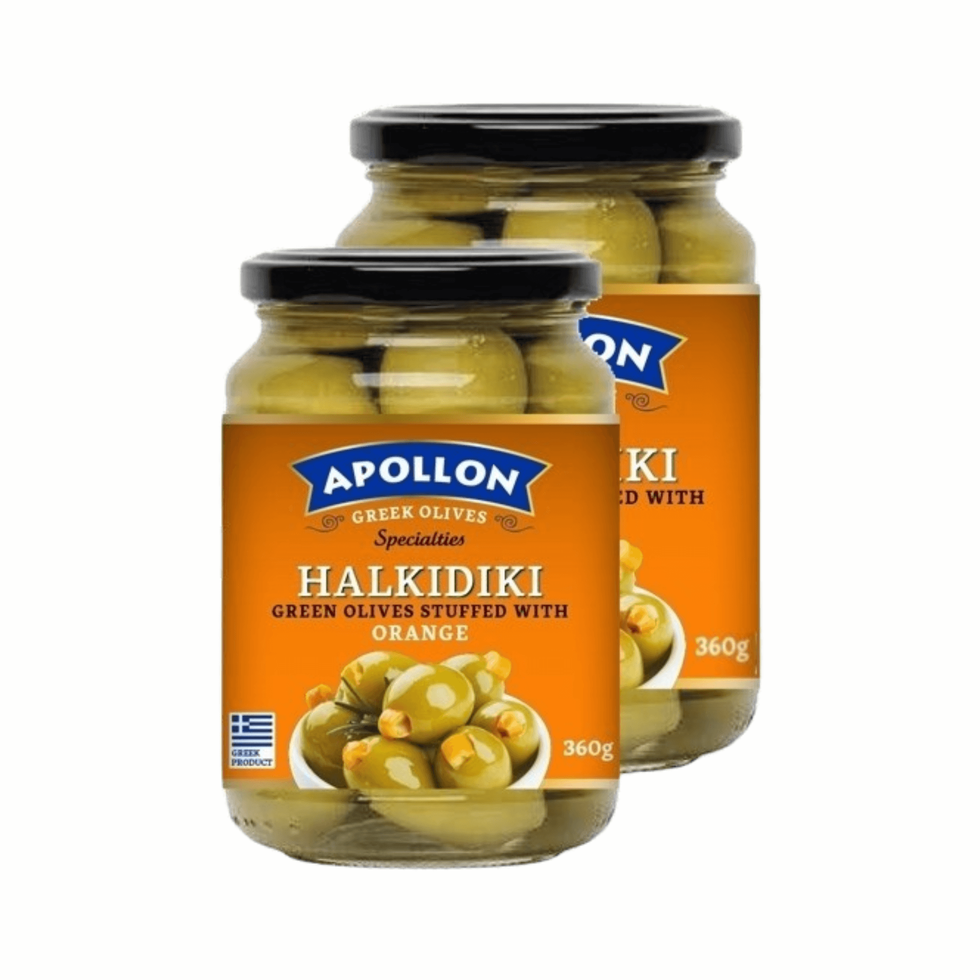 Olive verzi umplute cu portocala  "Apollon" 360g