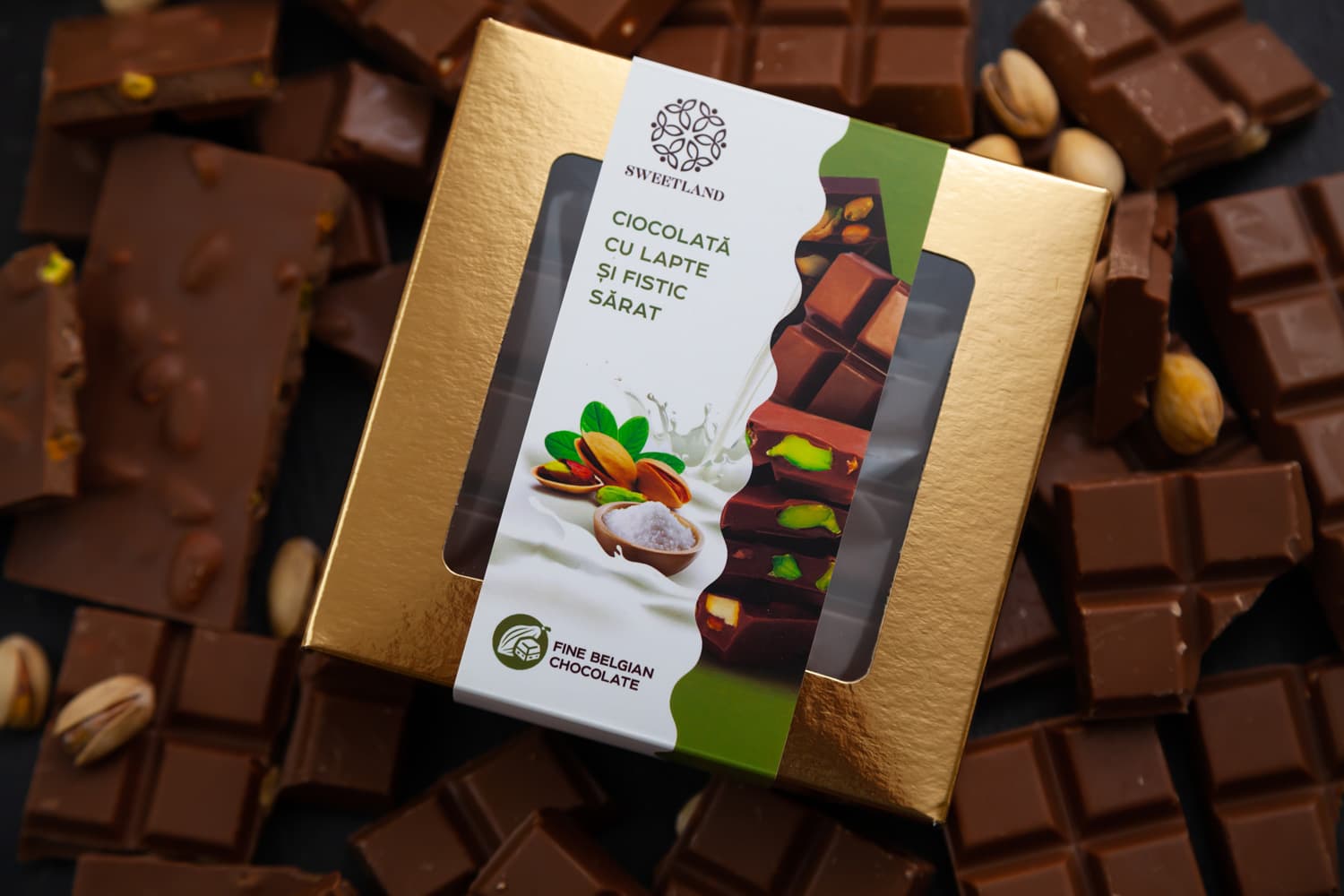 Ciocolată cu lapte și fistic sărat "SWEETLAND" 100g