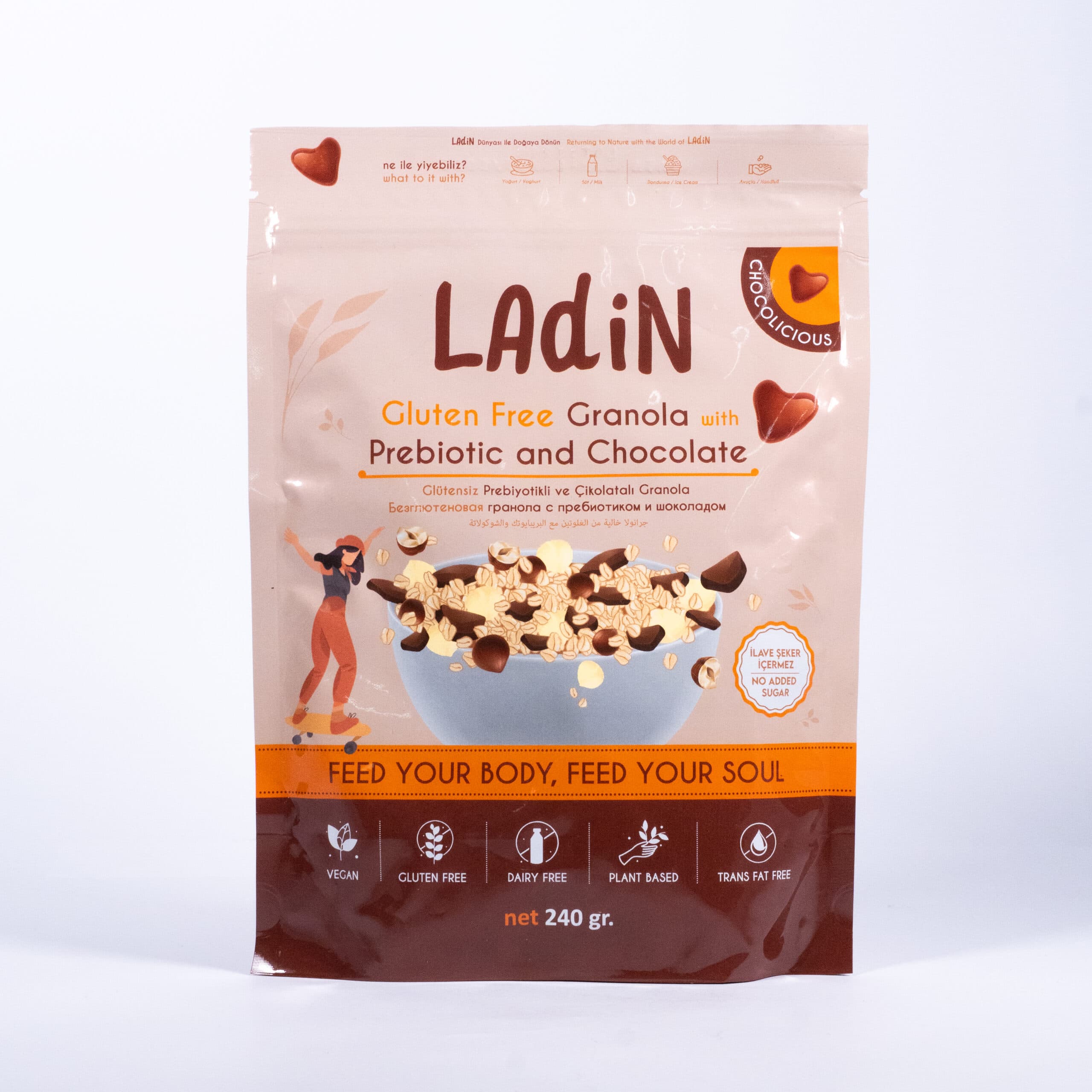 Granola făfă Gluten cu prebiotic și ciocolată 240g