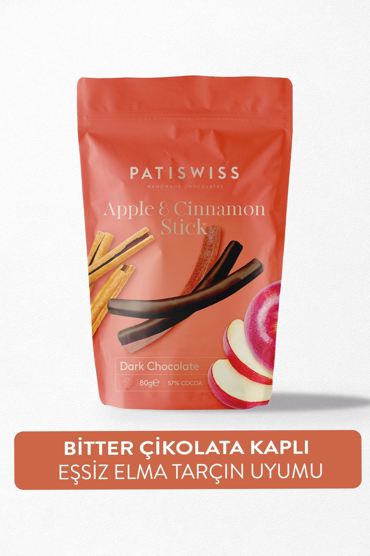 Bețișoare de mere cu scorțișoară și ciocolată neagră PATISWISS 80g